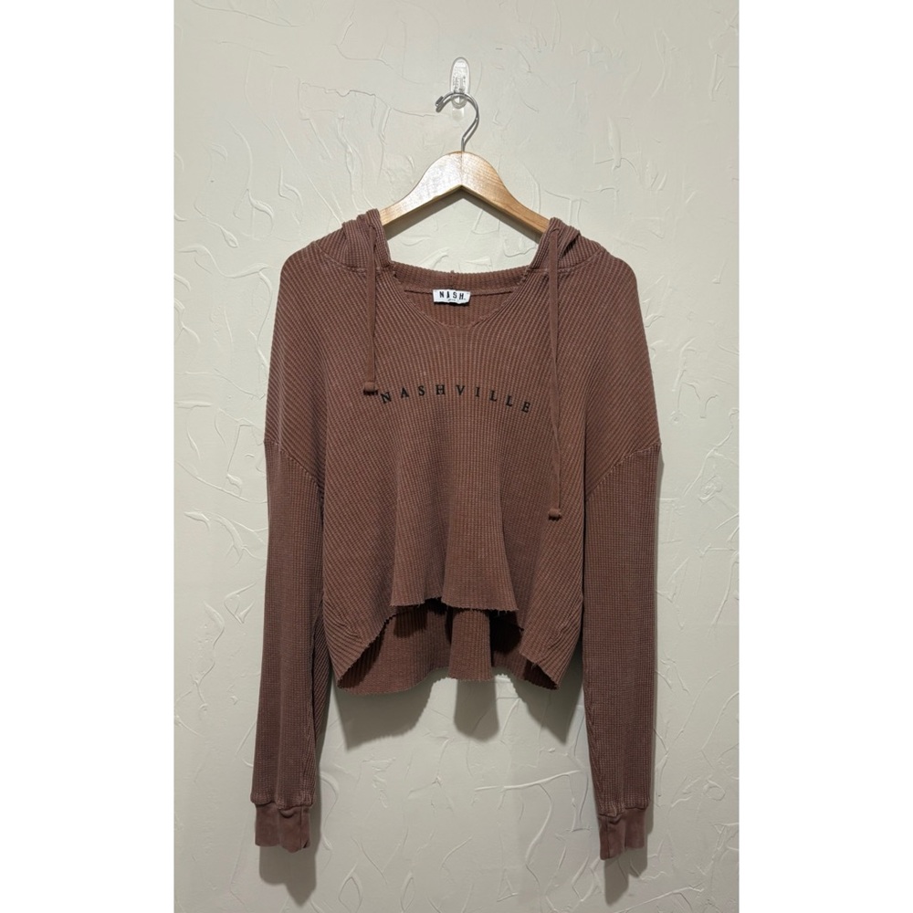 Nash brown “Nashville” waffle knit boxy hooded pullover (medium)